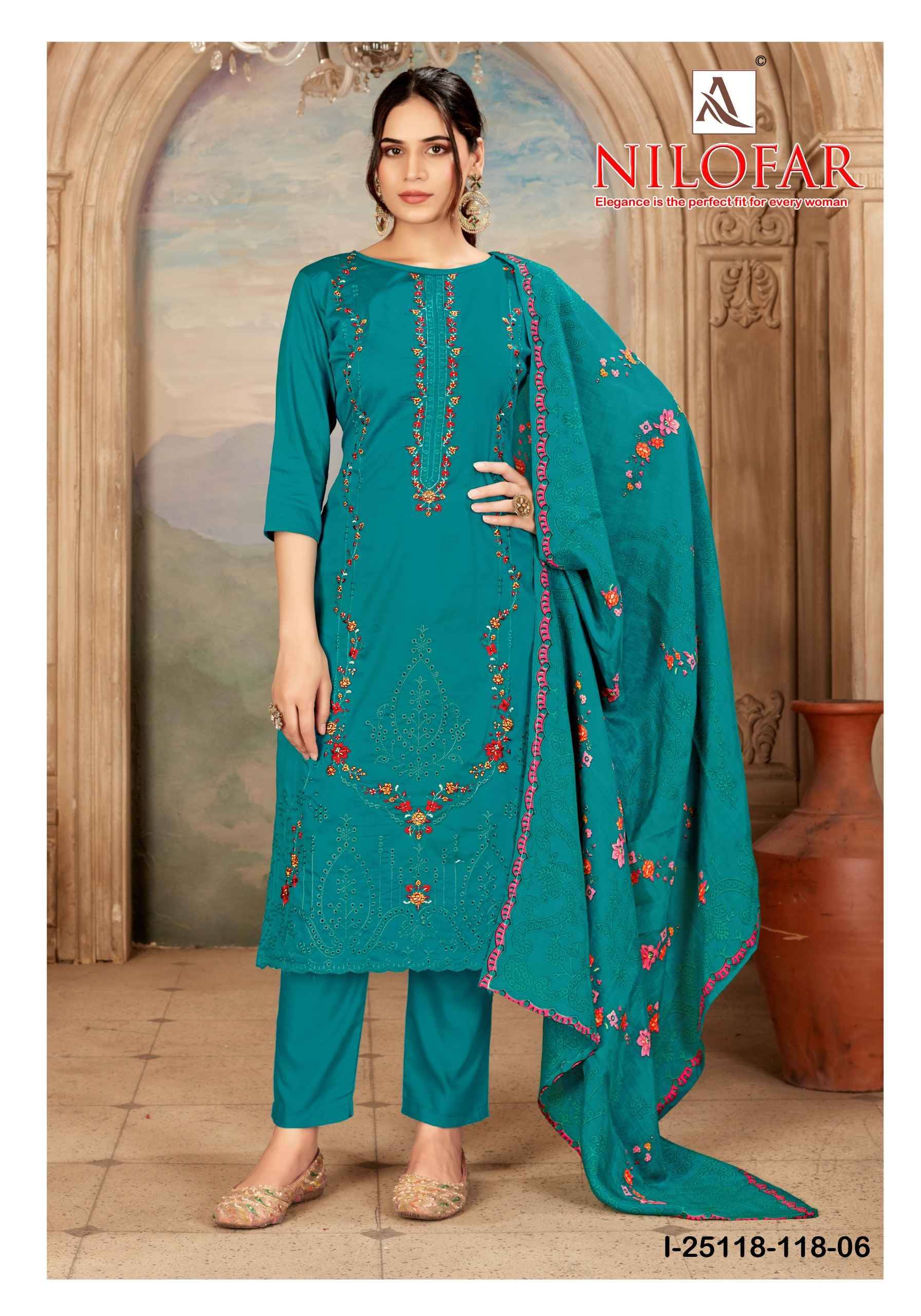 NILOFAR 118 Series By Alok Pakistani Stylish Beautiful Colourful Printed & Embroidered Party Wear & Occasional Wear Pure cotton Dresses At Wholesale Price